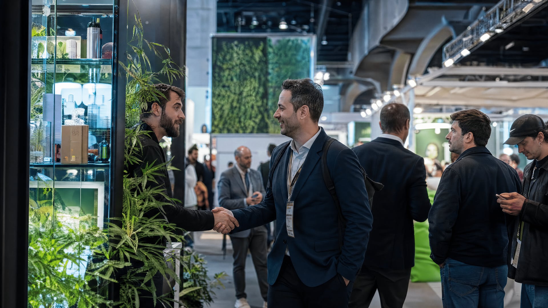 Trade visitors moving between Spannabis Bilbao stands inside Bilbao Exhibition Centre